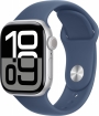 Apple Watch Series 10 GPS + Cellular 42mm Aluminium silber mit Sportarmband S/M Denim